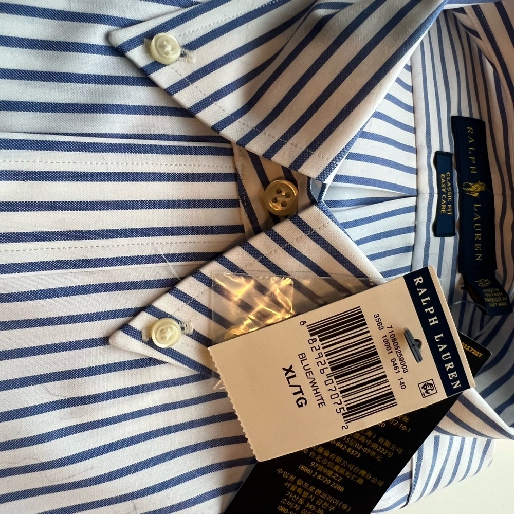 Ralph Lauren Blue and White Striped Men's Shirt - Picture 2 of 3